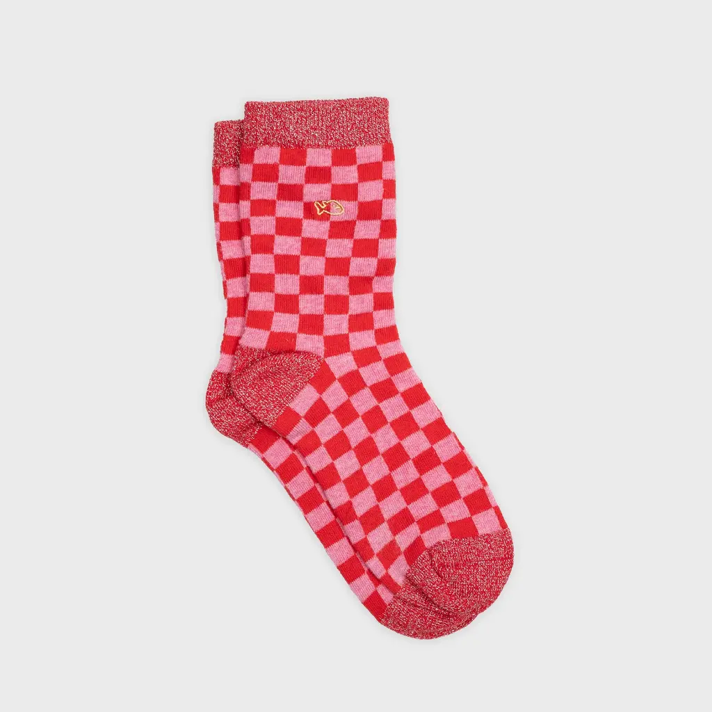 Billybelt - Baumwollsocken kariert - rot pink