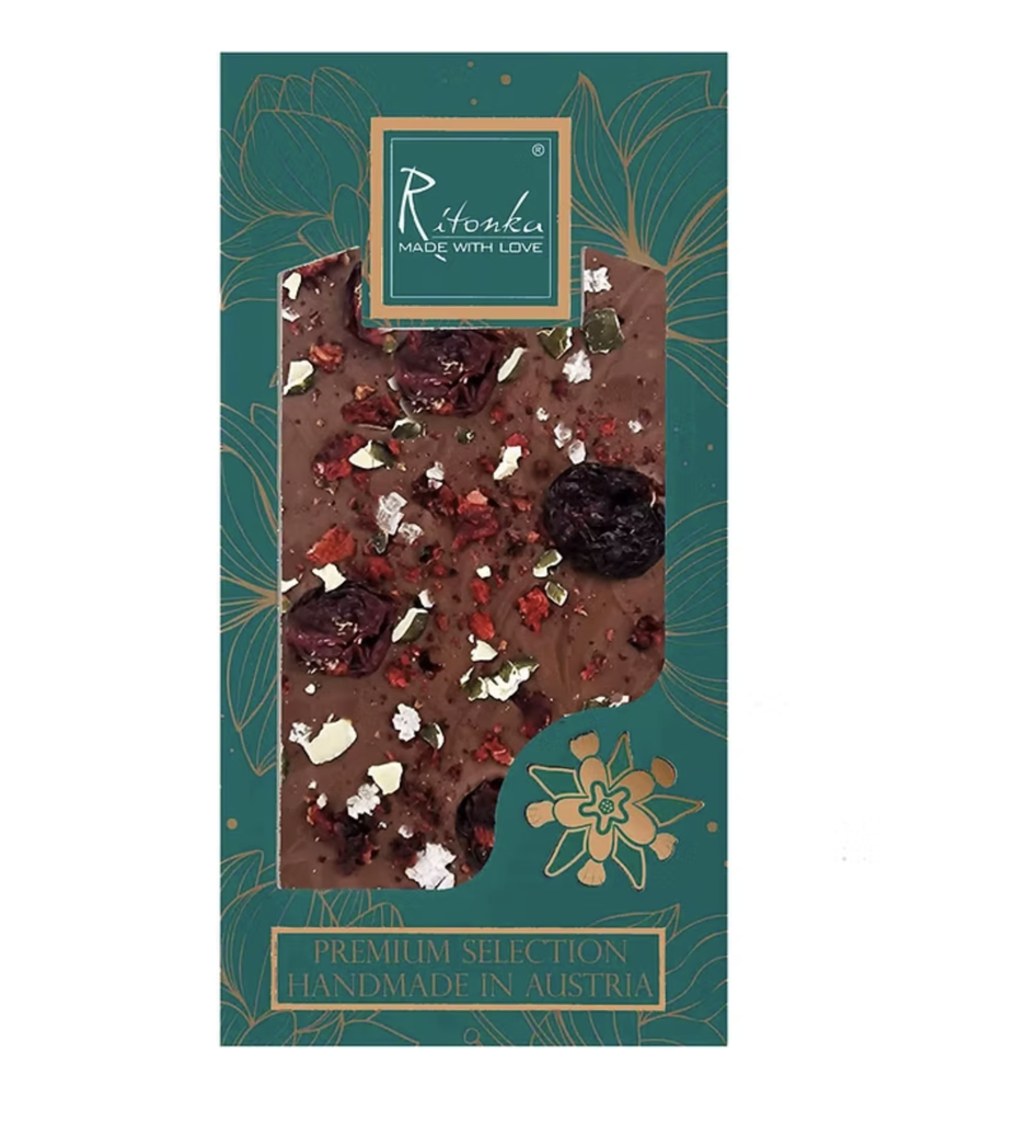 Ritonka - Premium Milchschokolade - Kirsche, Kürbiskerne, Salz 95g