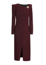 Caroline Biss - Comfortable fitted dress lurex, high split, wine