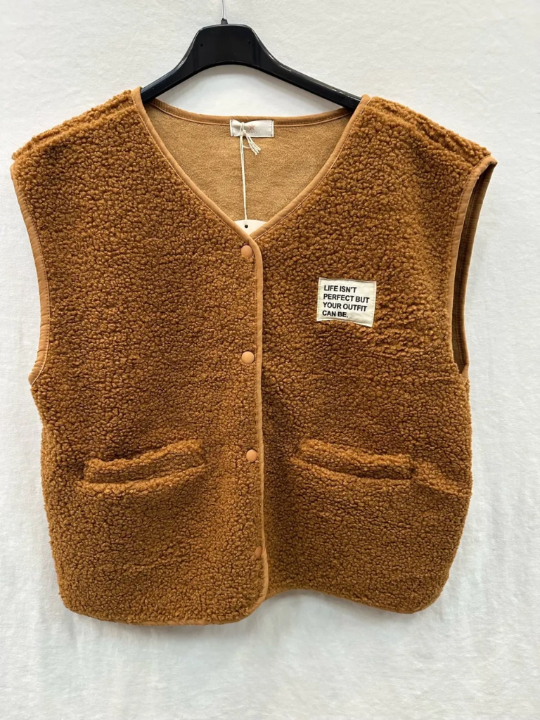 Teddy Weste mit Taschen und Abzeichen - Cognac