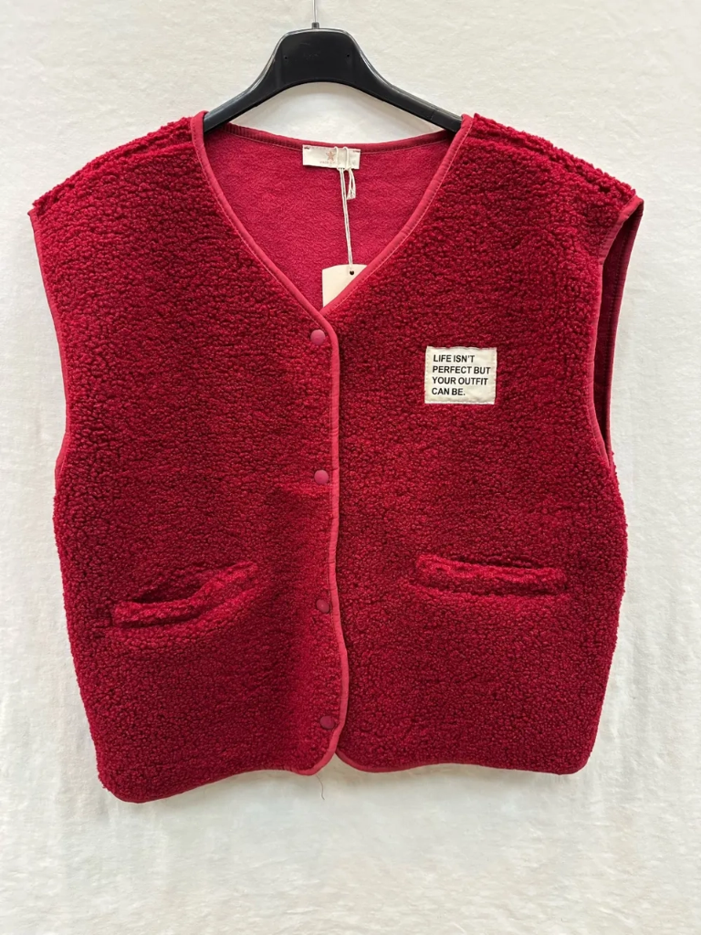 Teddy Weste mit Taschen und Abzeichen - Bordeaux
