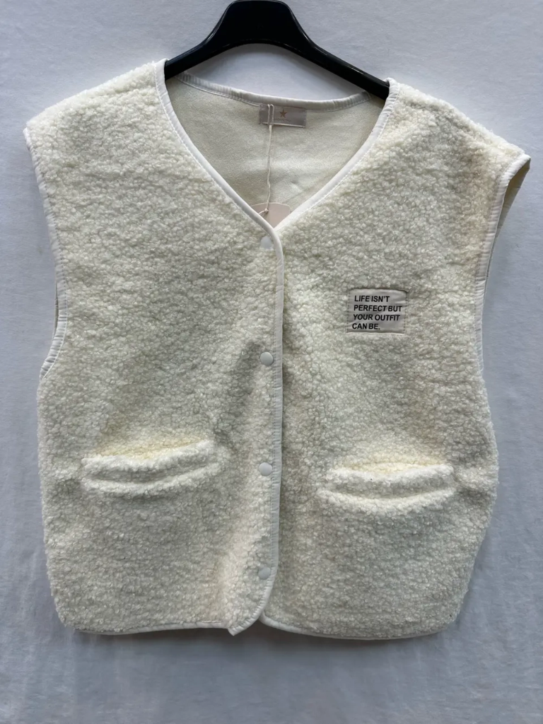 Teddy Weste mit Taschen und Abzeichen - Ecru