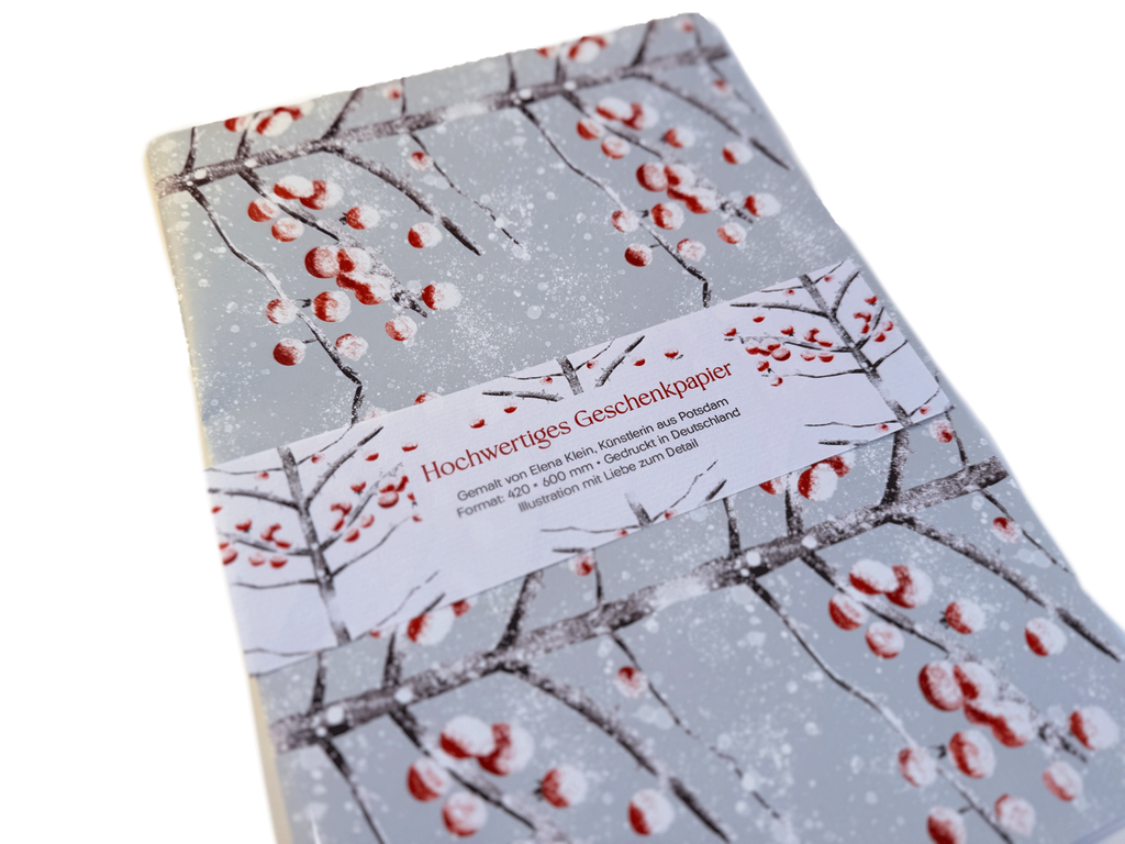 Elena Klein - 3er Set Geschenkpapierbogen - Rote Beeren im Schnee - 100g, 420x600mm, Offset-Druck