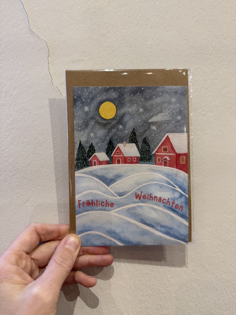 Stilbude - Postkarte ‚Nächtliche Winterlandschaft‘ Frohe Weihnachten mit Umschlag