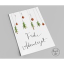Annelis Art - Postkarte - Frohe Adventszeit, rote Kugeln und kleine Tannen