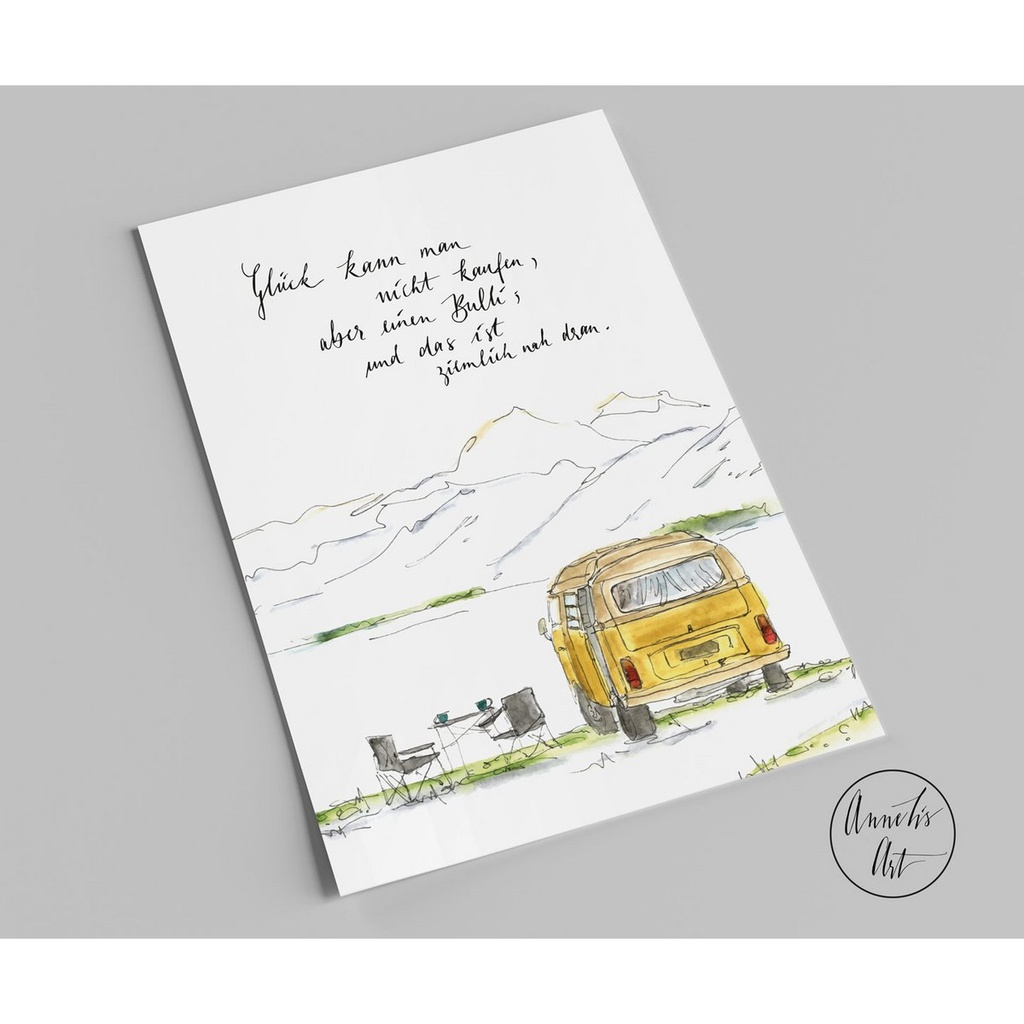 Annelis Art - Postkarte - Glück kann man nicht kaufen, aber einen Bulli