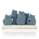 Mea Living - 5 Väschen FISCHE auf Tablett aus Keramik - blau