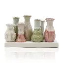 Mea Living - 7 Väschen geriffelt auf Tablett aus Keramik - multicolour