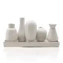 Mea Living - 5 Väschen "bauchig" auf Tablett aus Keramik weiß groß