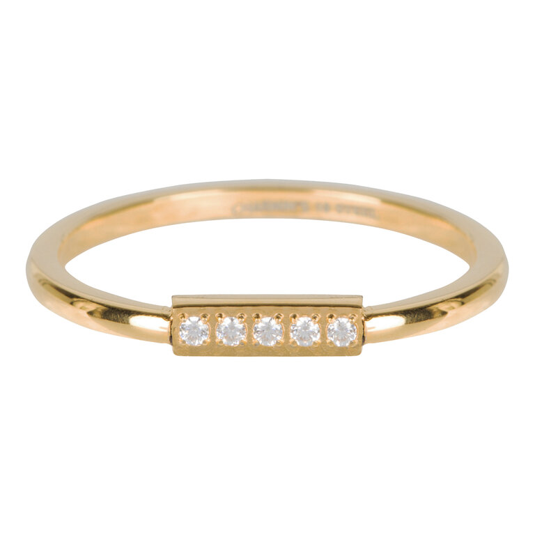 Charmins Ring - R541 - Golden tube crystal steel ring gold