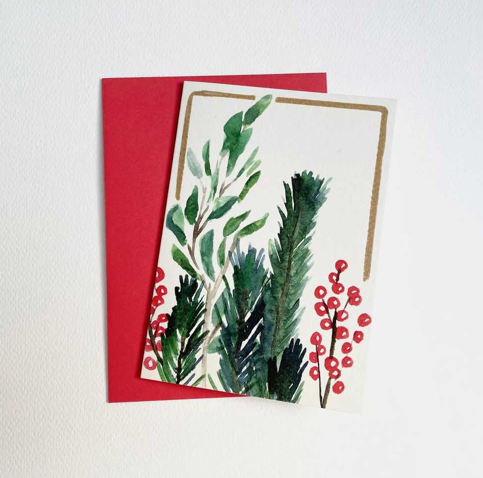 Elena Klein - Klappkarte mit Umschlag - Tannenzweige und Beeren