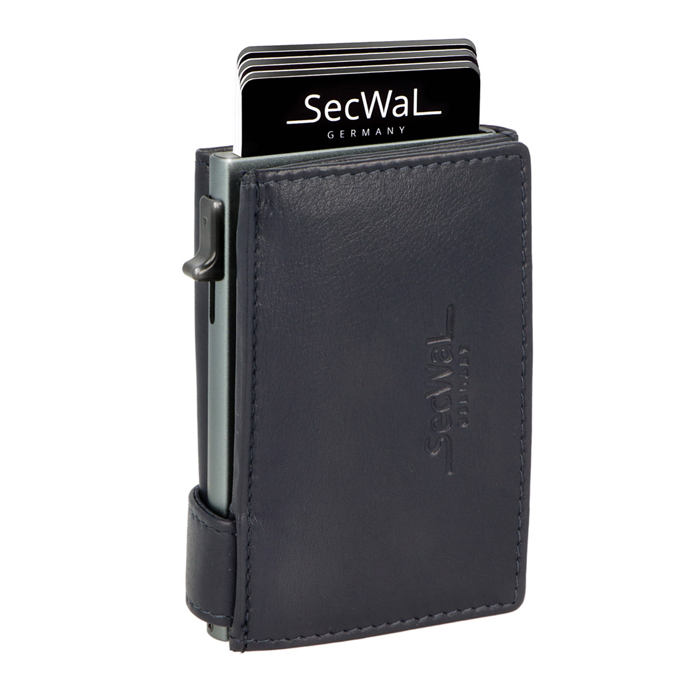SecWal - Kartenetui mit Geldbeutel XXL Münzfach Wiener Schachtel blau Leder
