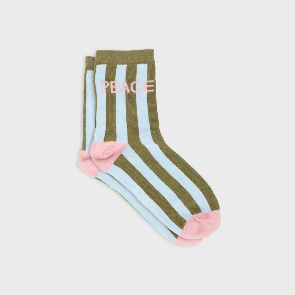 Billybelt - Baumwollsocken PEACE gestreift - light blue khaki rose