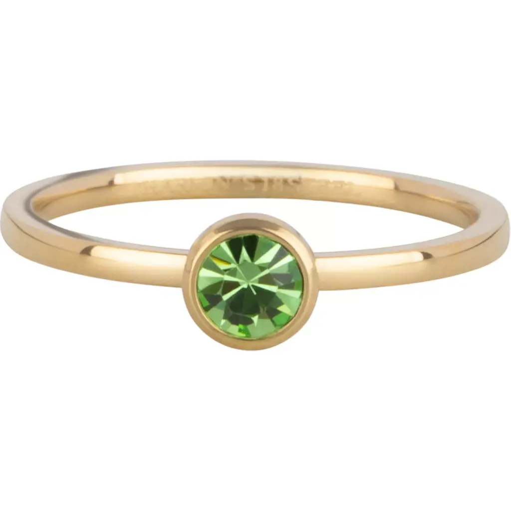 Charmins Ring - R1602 - Gold-Colored Ring Birthstone August Light Green Crystal Steel Iconic