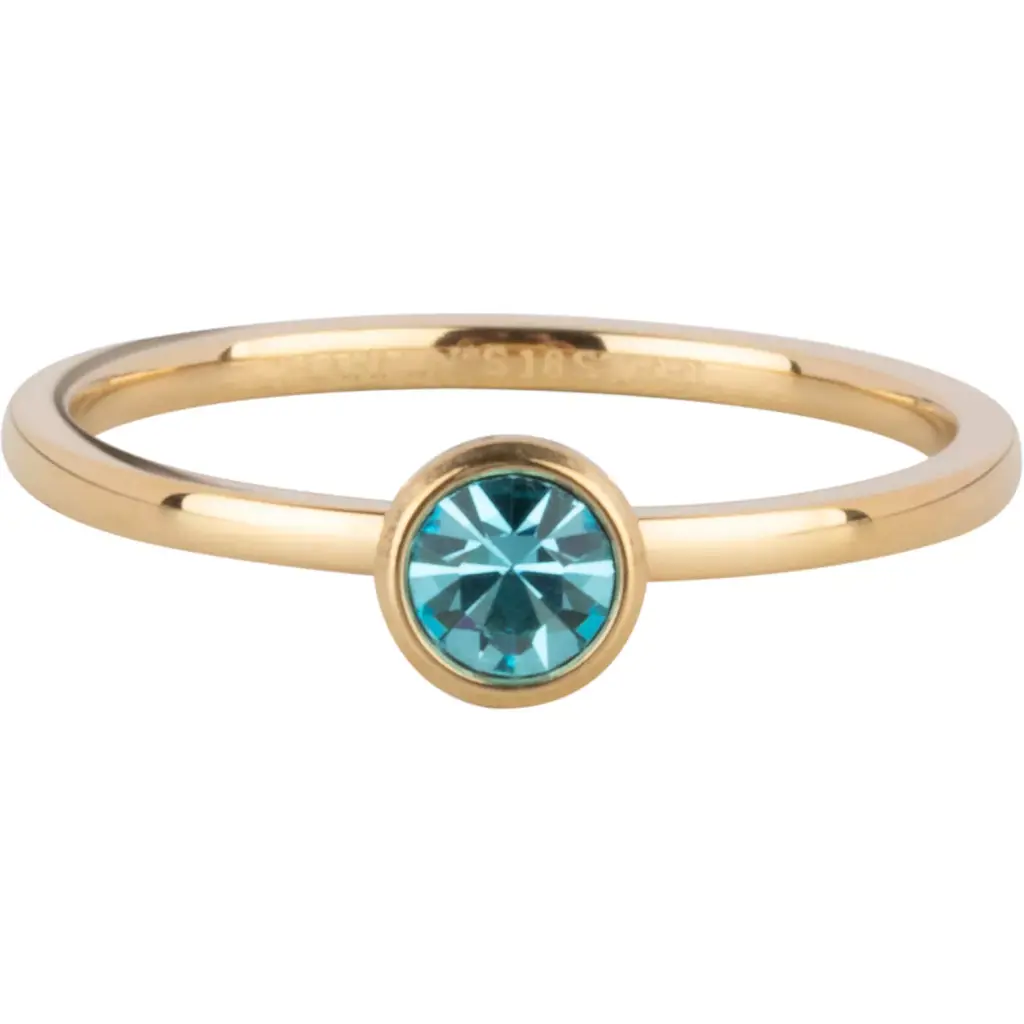 Charmins Ring - R1596 - Gold-Colored Ring Birthstone March Light Blue Crystal Steel Iconic