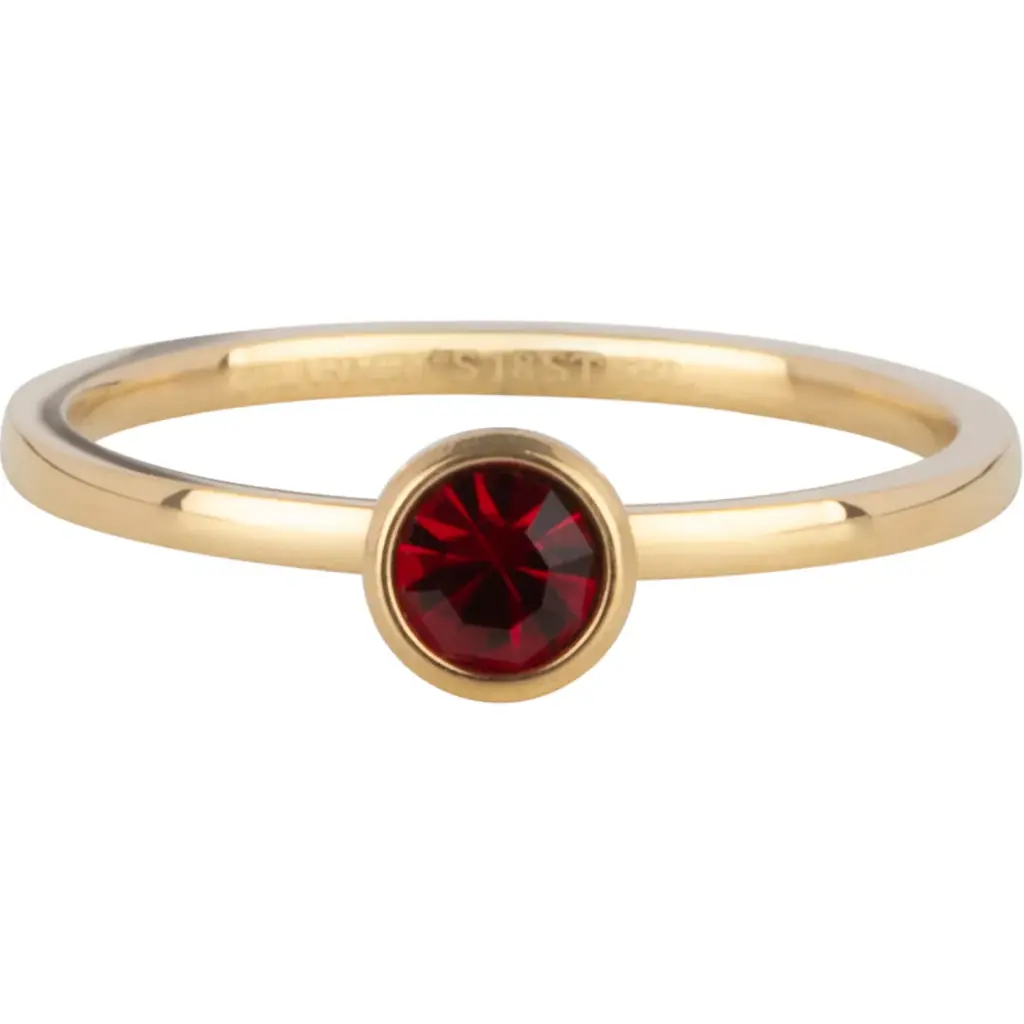 Charmins Ring - R1592 - Gold Birthstone January Garnet Red Crystal Steel Round Stone 4mm