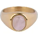 Charmins Ring - R1269 - Gold-colored Signet Ring with Oval Light-pink Rose Quartz Gemstone Steel