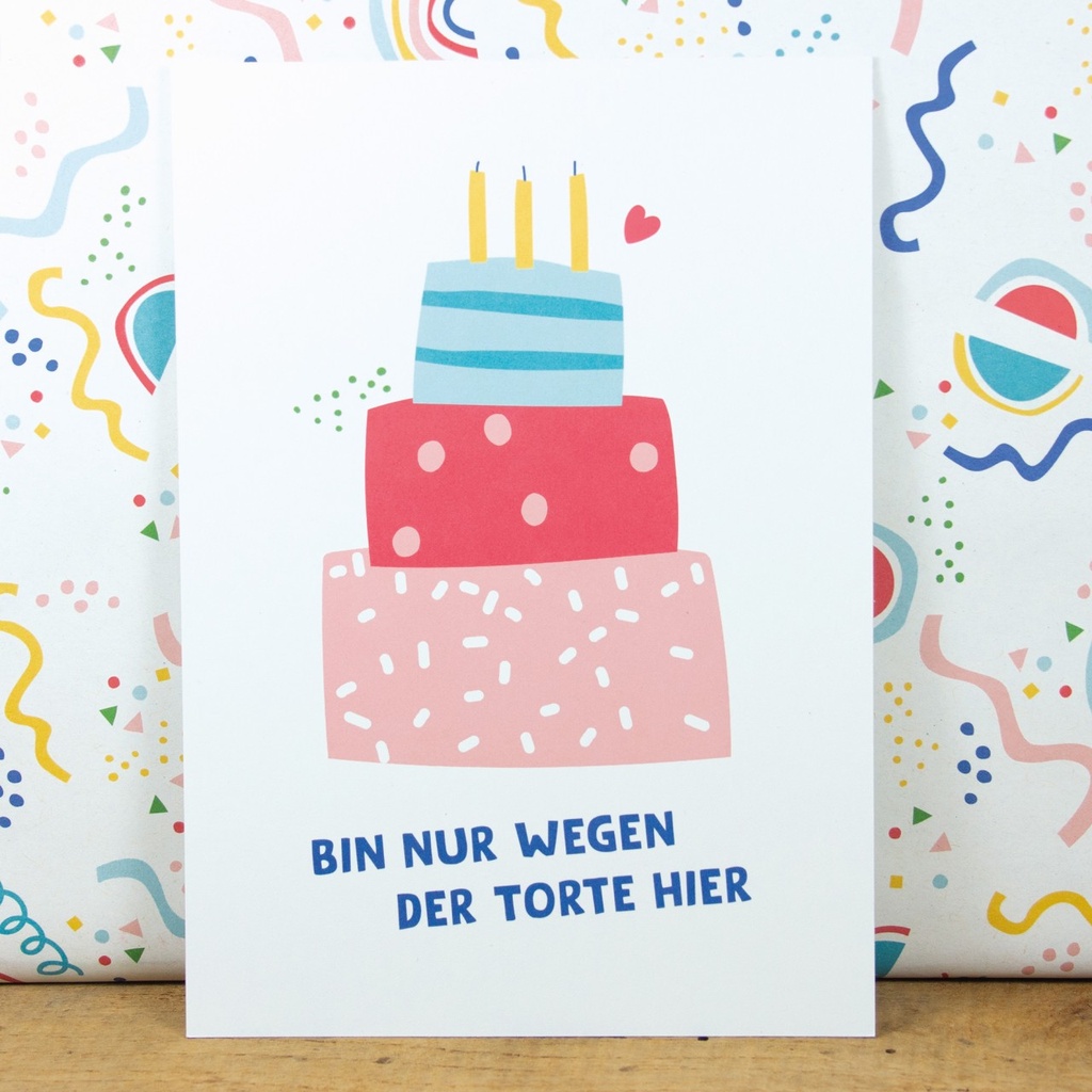 Bow & Hummingbird - Postkarte - Bin nur wegen der Torte hier - Recyclingpapier