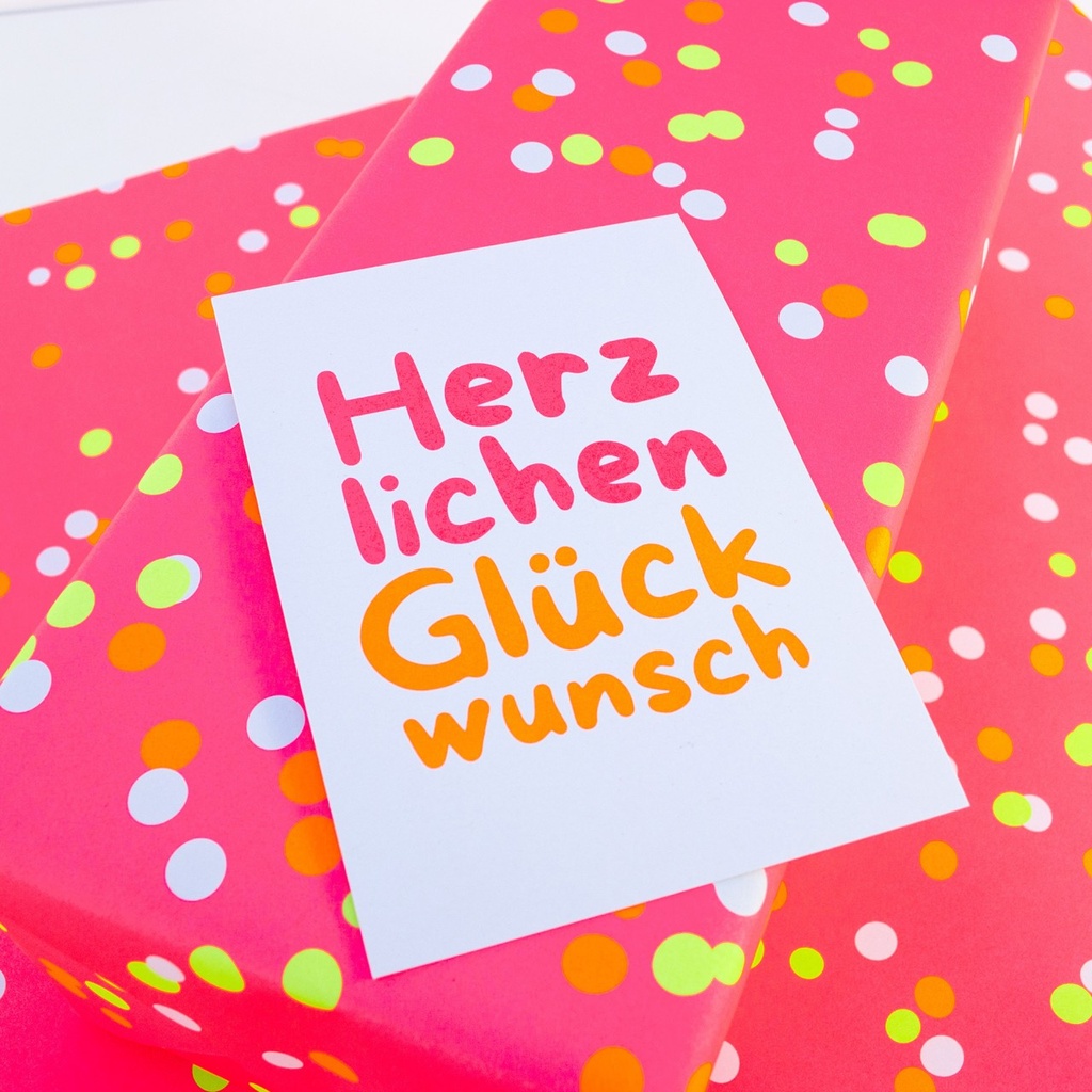 Bow & Hummingbird - Postkarte - Herzlichen Glückwunsch (Neon) - Recyclingpapier