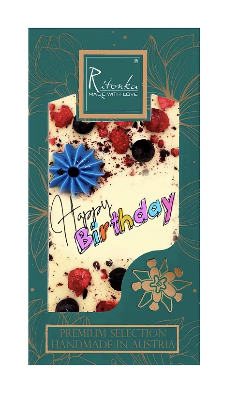 Ritonka - Premium HAPPY BIRTHDAY - Weiße Schokolade mit echter Kerze - 95g