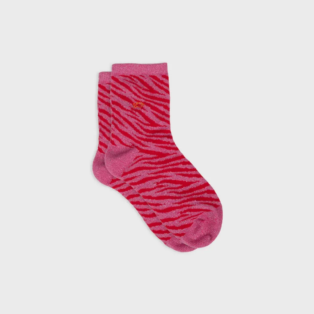 Billybelt - Baumwollsocken Zebra glitter - pink, rot