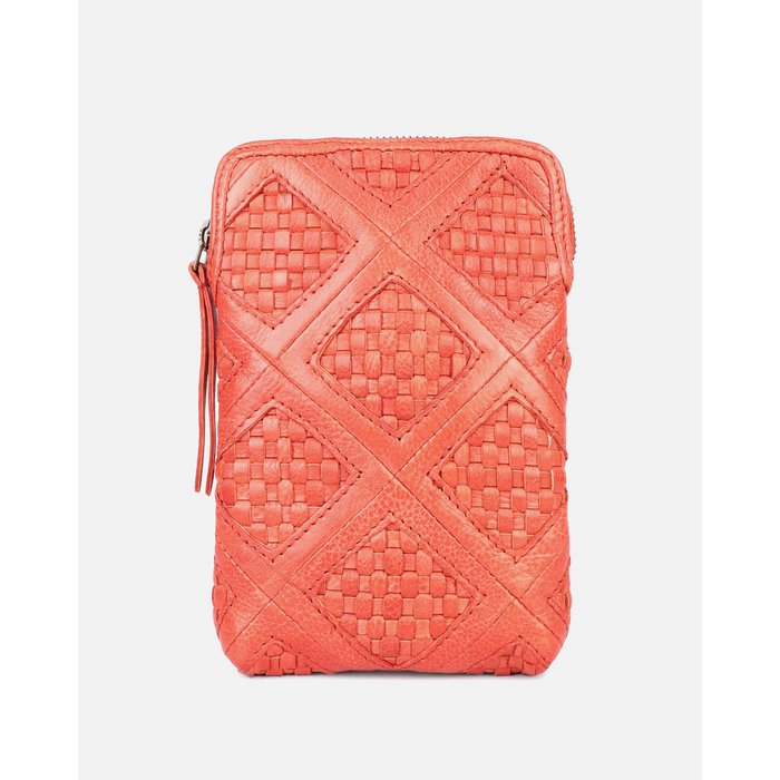 Amsterdam Heritage - Leder Handytasche / kleine Tasche MILDER Orange / Koralle geflochten