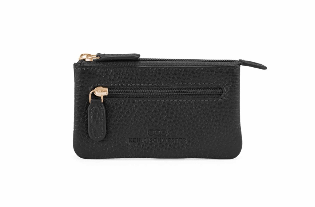 Duo-Schlüsseltasche | schwarz | gold | genarbt