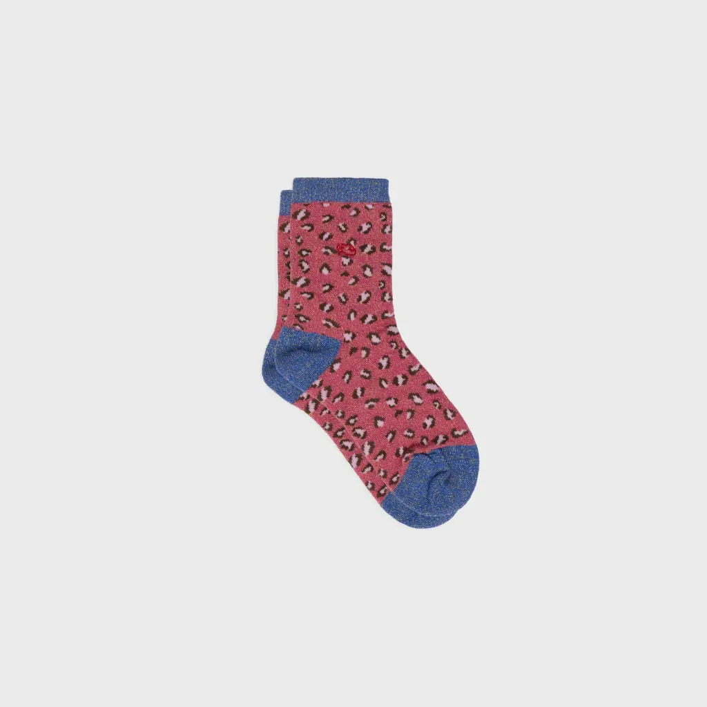 Billybelt - Kindersocken Bio-Baumwolle ANIMIAUX leopard glitter pink blue