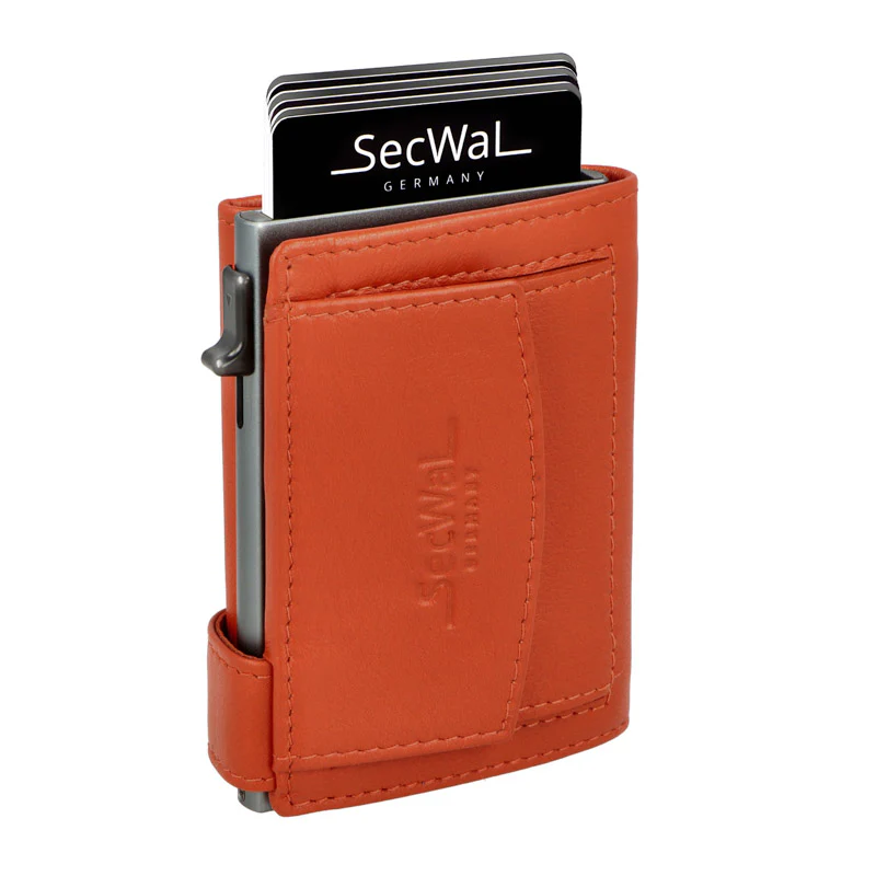 SecWal - Kartenetui mit Geldbeutel Druckknopf orange Leder