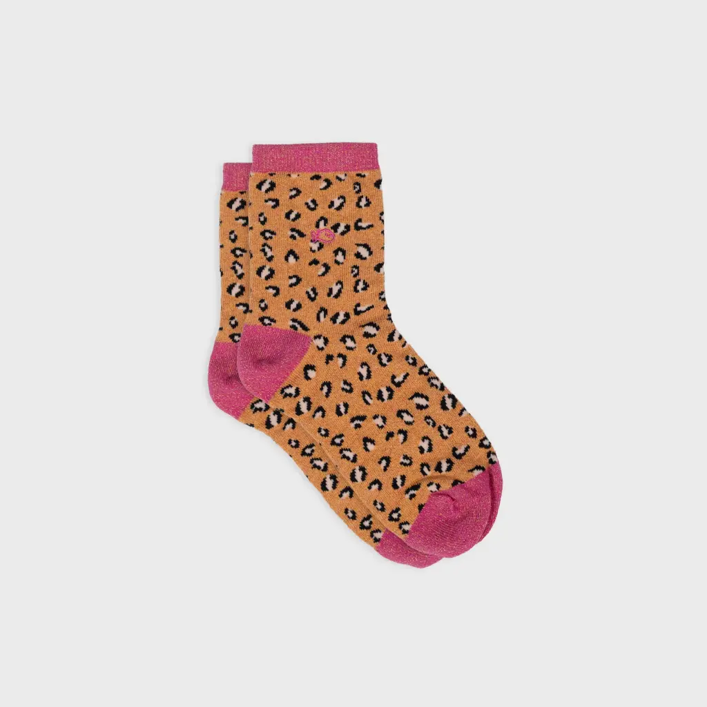 Billybelt - Baumwollsocken Leopard glitter - orange, pink