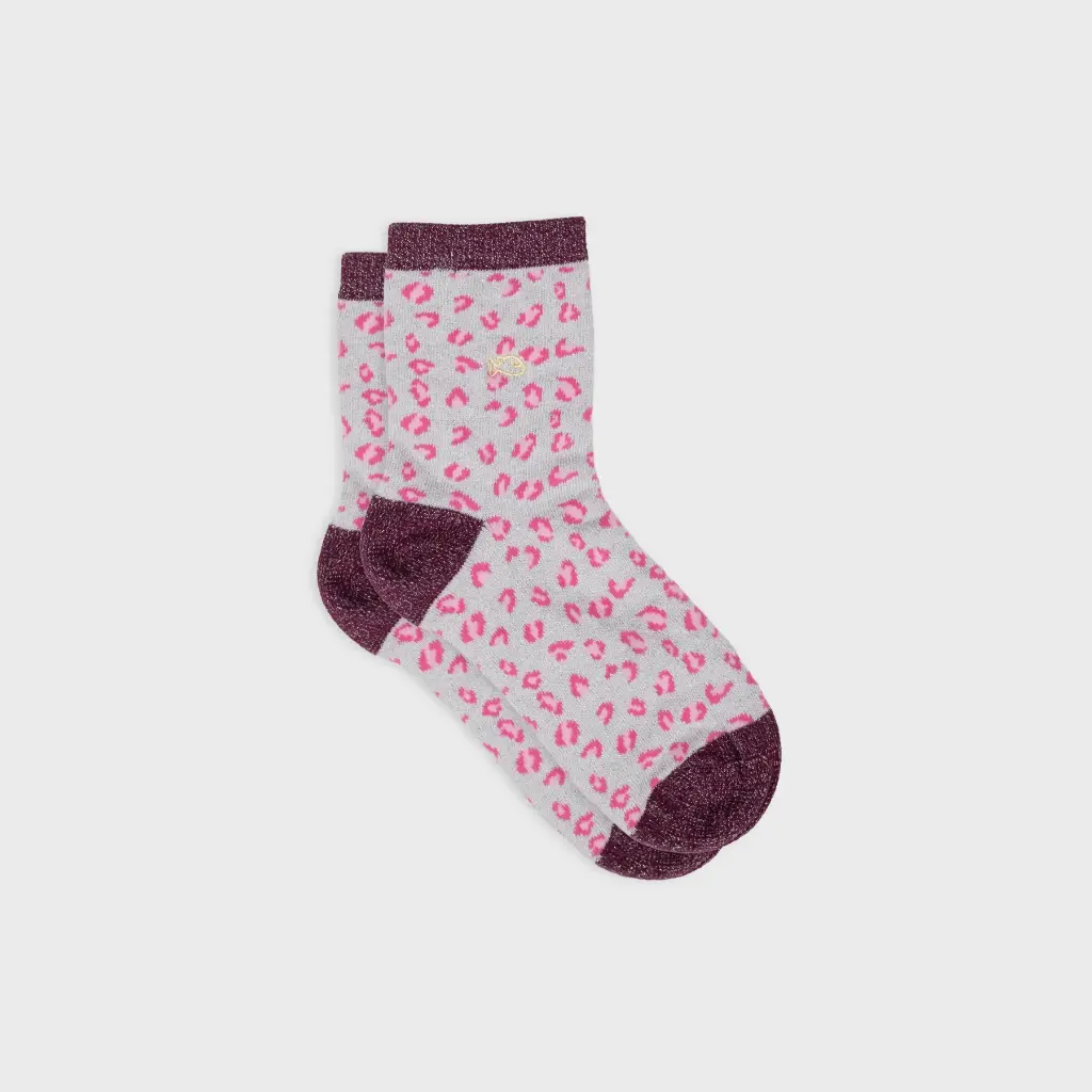 Billybelt - Baumwollsocken Leopard glitter - white, wine-red