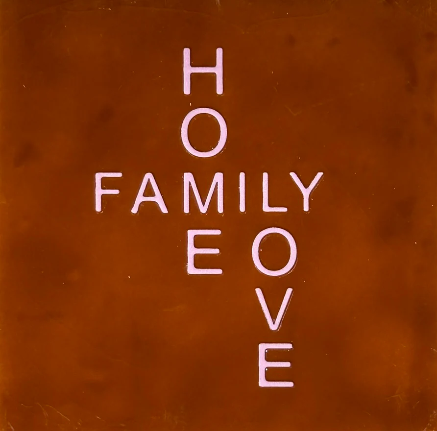 Yett tiles - Fliese/Untersetzer - Home family love taupe/lachs