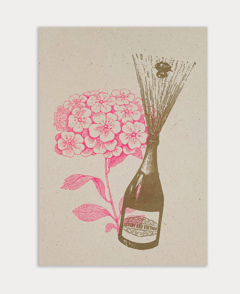 Togethery - Riso-Druck Postkarte Ökopapier - Champagner mit Blume