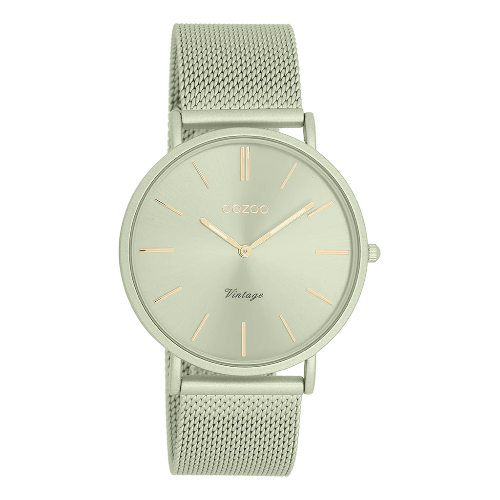 Oozoo Timepieces - Armbanduhr - Vintage Unisex Edelstahl-Mesh-Armband - lindgrün 40mm