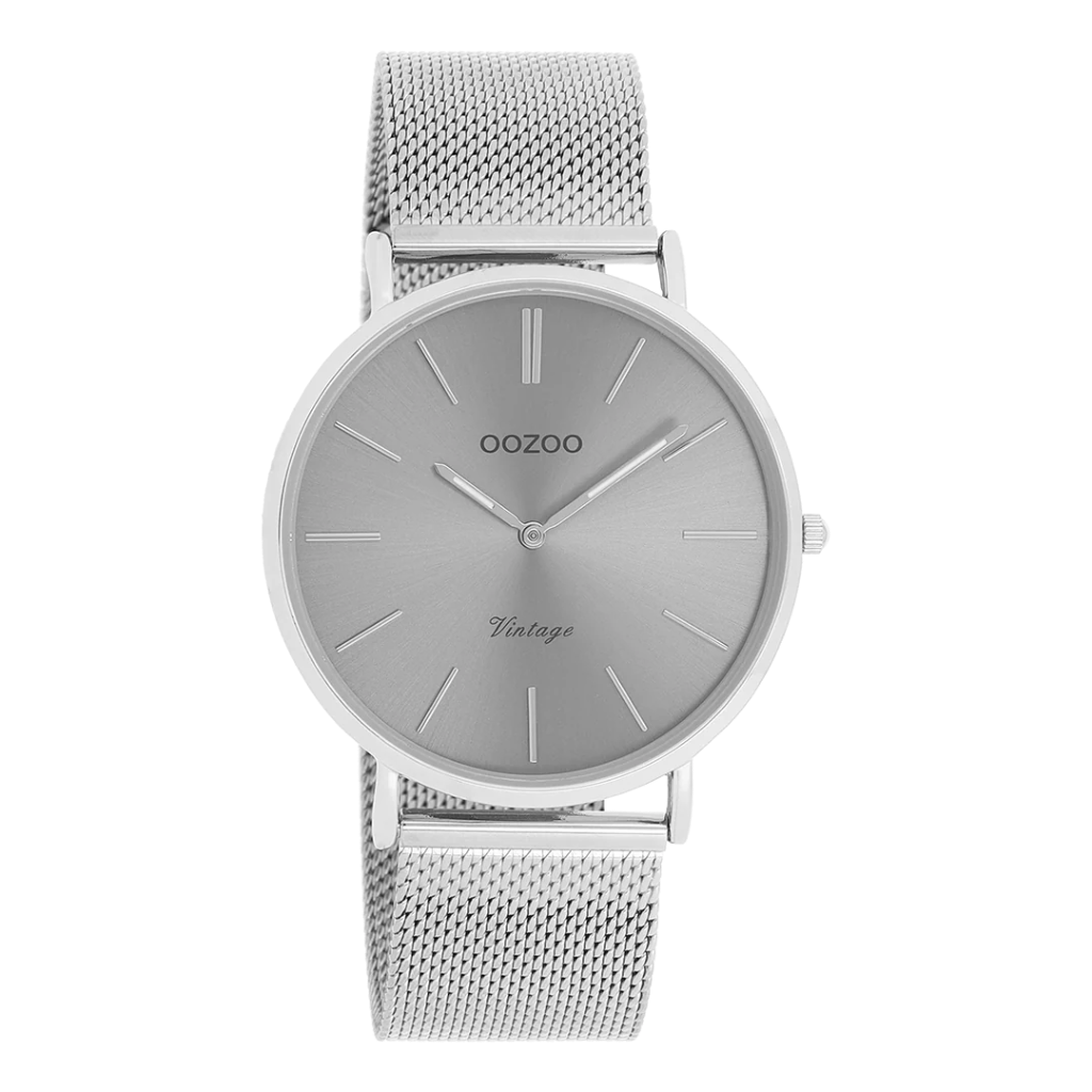 Oozoo Timepieces - Armbanduhr - Vintage Unisex Edelstahl-Mesh-Armband - Silver/grey 40mm