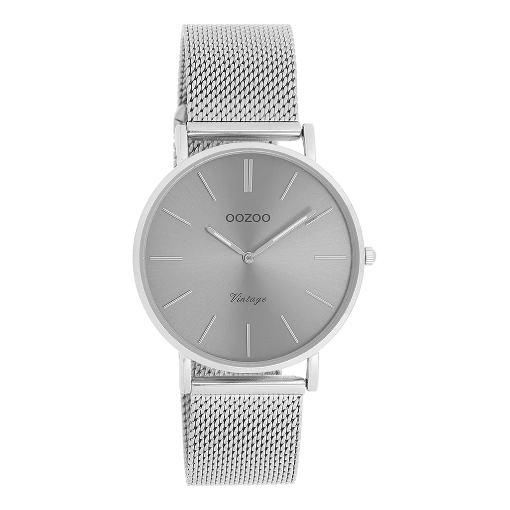 Oozoo Timepieces - Armbanduhr - Vintage Unisex Edelstahl-Mesh-Armband - Silver/grey 36mm