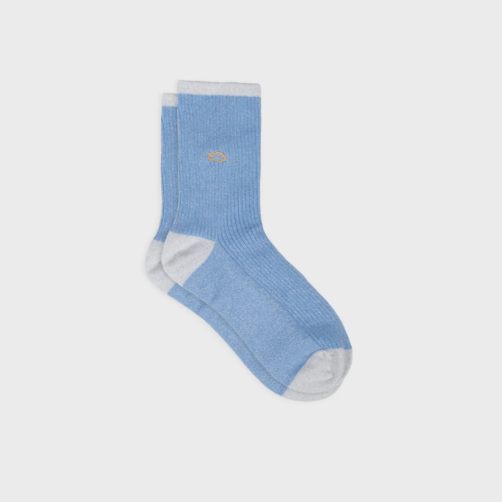 Billybelt - Baumwollsocken Vintage glitter socks - blue white