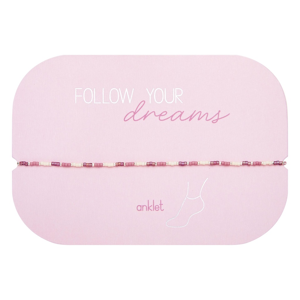 HCA - elastisches Fußkettchen - Follow your dreams - Miyuki-Perlen - berry (lila/rosa)