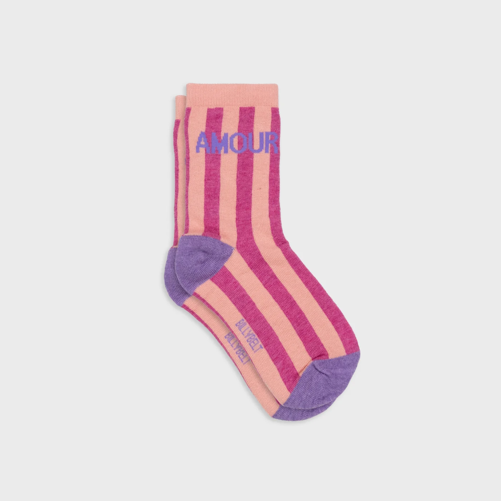 Billybelt - Baumwollsocken AMOUR gestreift - Koralle pink lila
