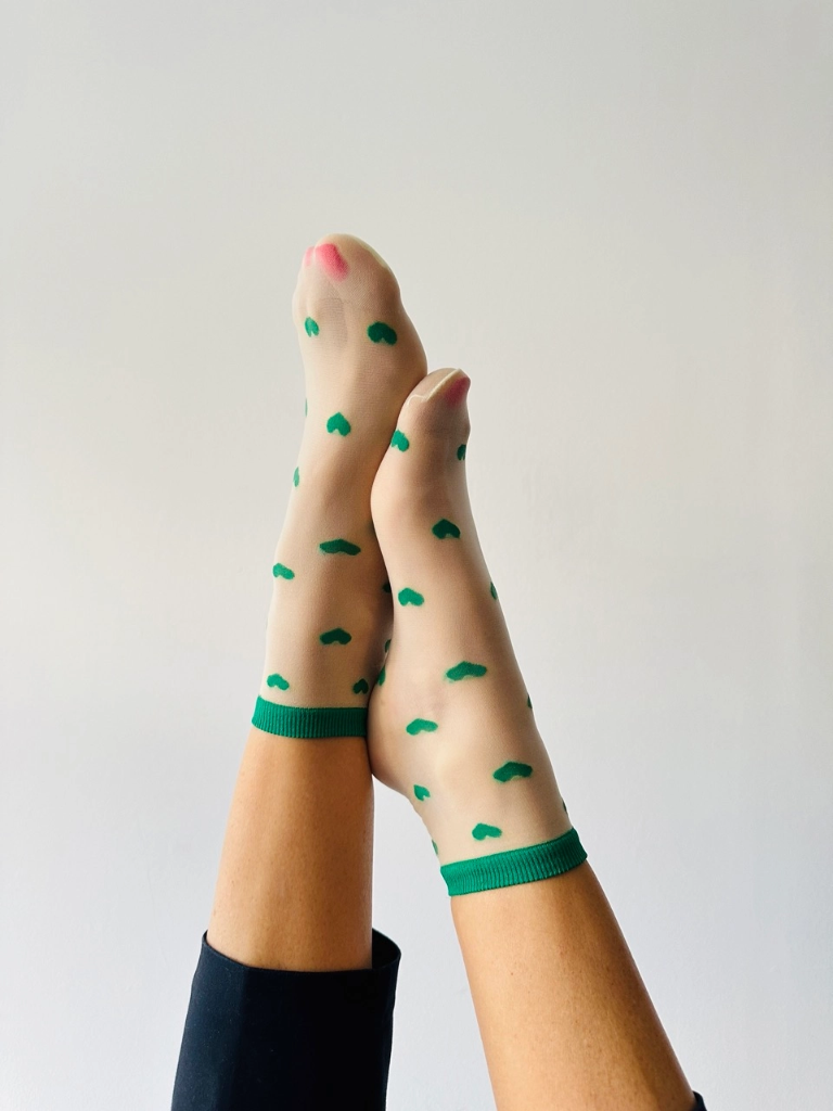 Sockette - Transparente Socken - Louise - grüne Herzchen