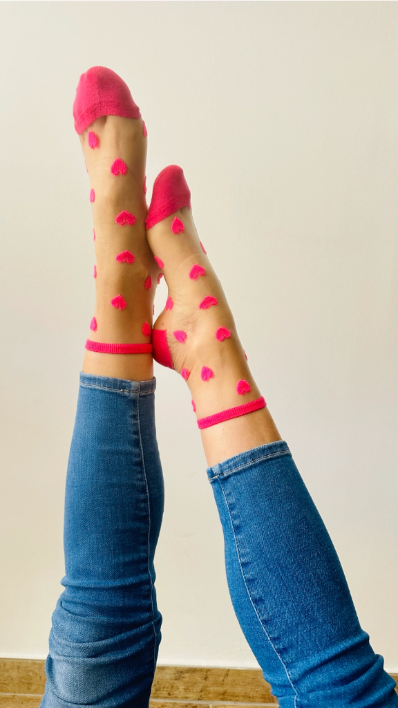 Sockette - Transparente Socken - Laure - pinke Herzchen
