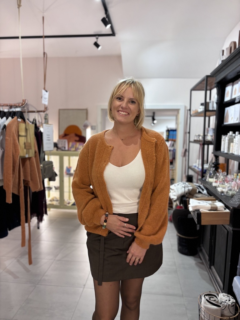 Alpaka Strickjacke Rundhalsausschnitt - Pumpkin