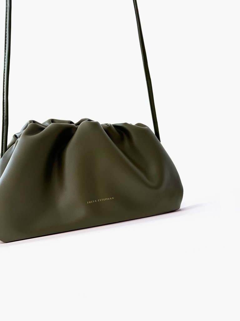 Freya Estephan - Leder Handtasche/Clutch mit Riemen - Dunkelgrün - klein