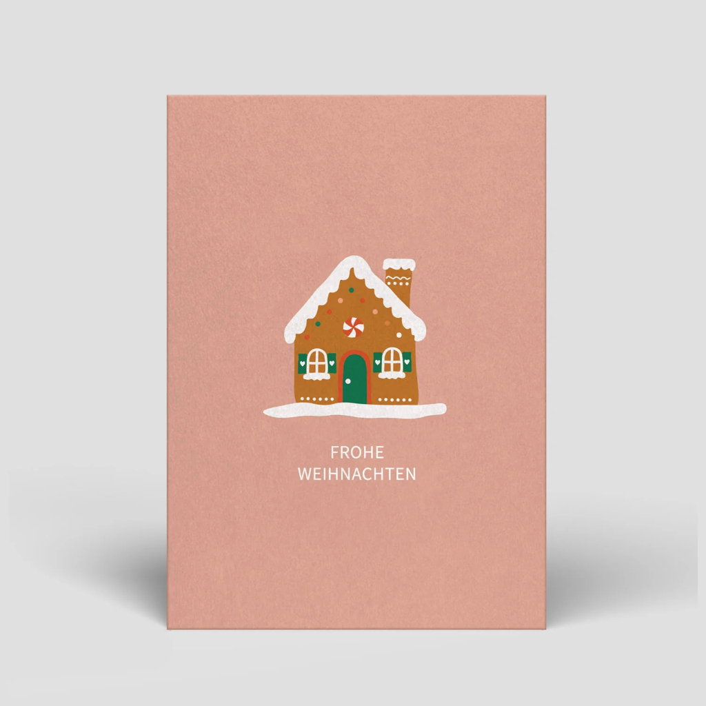 Naturbedacht - Postkarte - Frohe Weihnachten (Lebkuchenhaus)  