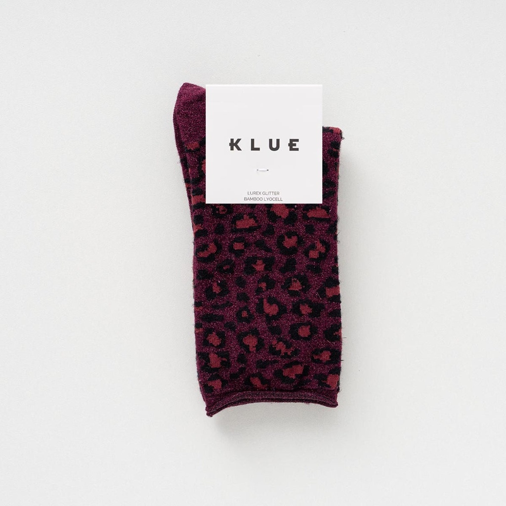 Klue - Glitter Lurex socks | Leopard burgundy | eco-friendly lyocell