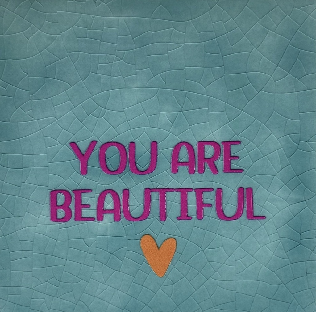 Yett Tiles - Fliese/Untersetzer - You are beautiful - grün/knallrosa/orange