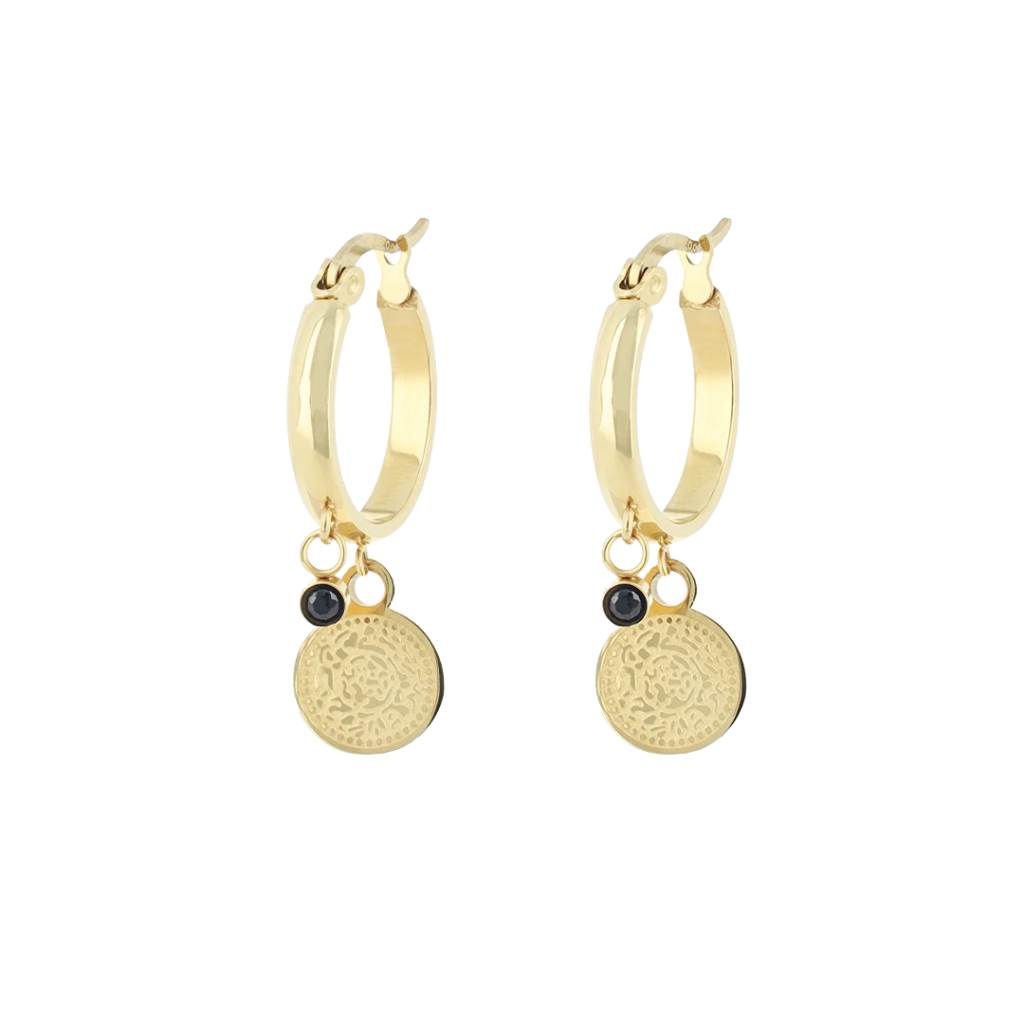 Oozoo Jewellery - Ohrring gold coloured hoop earrings with coin charm
