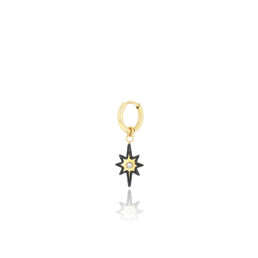 Oozoo Jewellery - Ohrring gold coloured hoop earring with black star charm (einzeln)