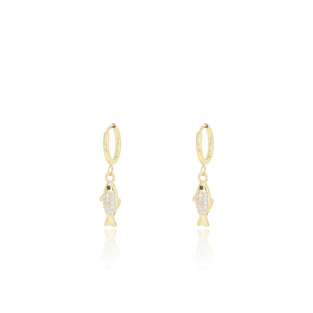 Oozoo Jewellery - Ohrringe gold coloured hoop earrings with fish charm