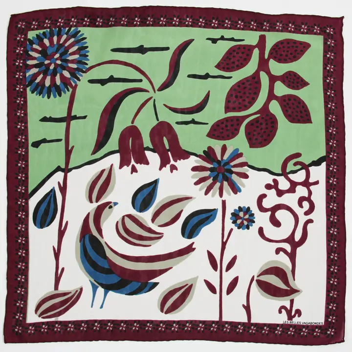 Les Belles Vagabondes - Seidentuch Mini Birdy bordeaux